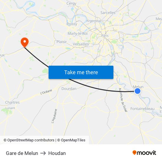 Gare de Melun to Houdan map