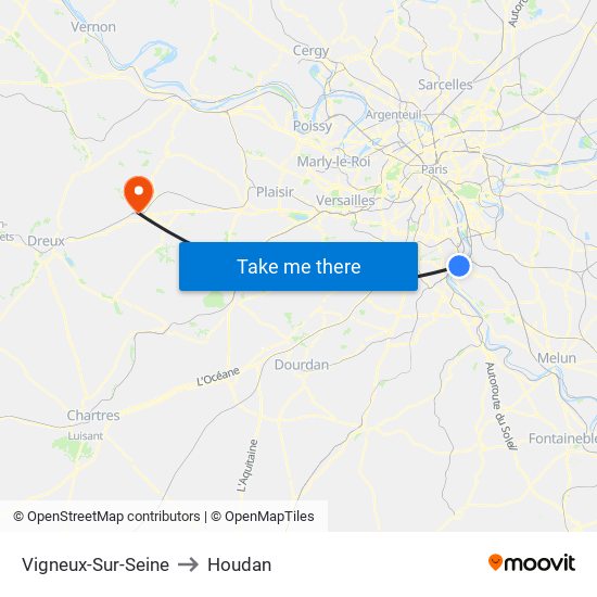 Vigneux-Sur-Seine to Houdan map
