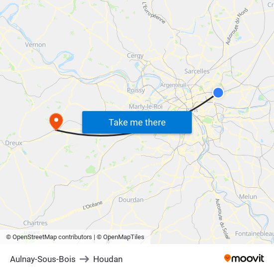 Aulnay-Sous-Bois to Houdan map