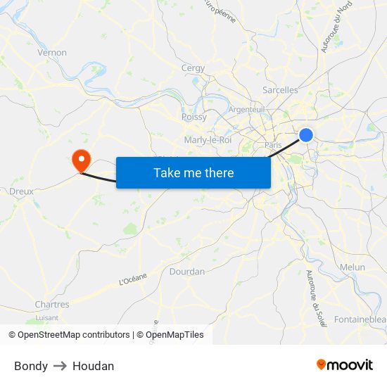 Bondy to Houdan map