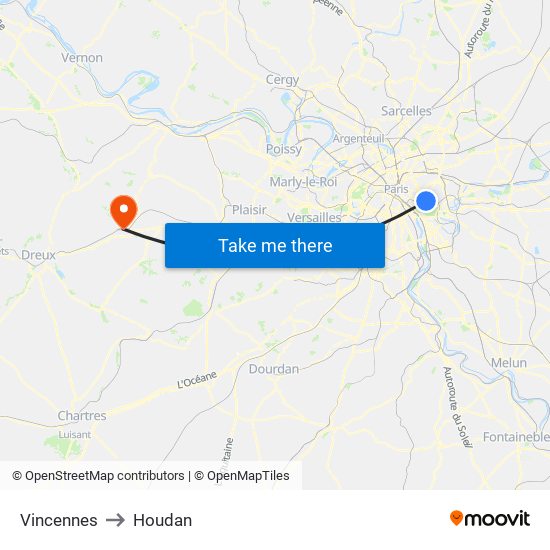 Vincennes to Houdan map