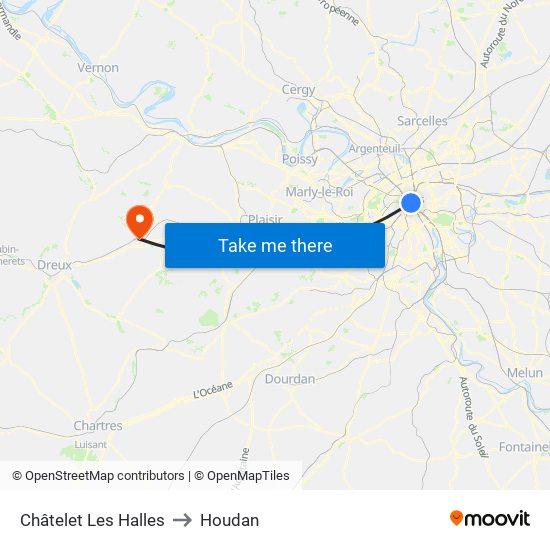 Châtelet Les Halles to Houdan map