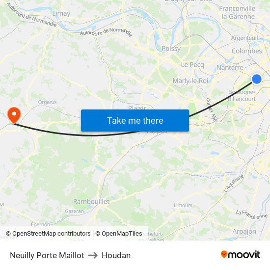 Neuilly Porte Maillot to Houdan map