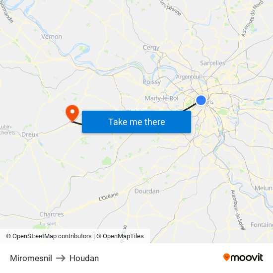 Miromesnil to Houdan map