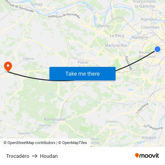 Trocadéro to Houdan map