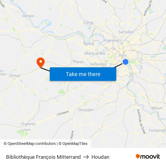 Bibliothèque François Mitterrand to Houdan map