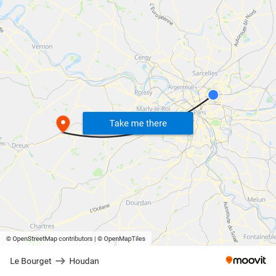 Le Bourget to Houdan map