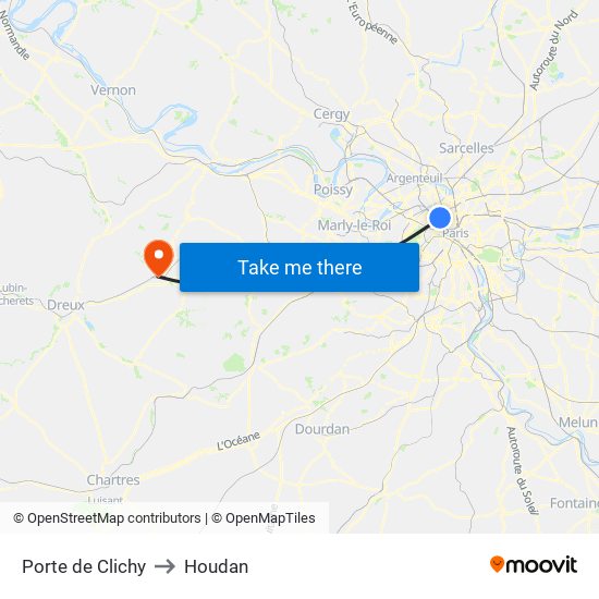 Porte de Clichy to Houdan map