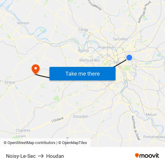 Noisy-Le-Sec to Houdan map