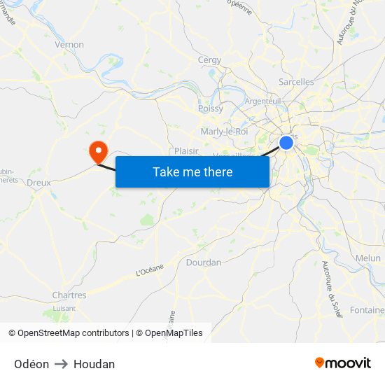 Odéon to Houdan map