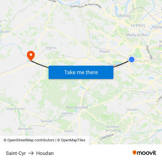 Saint-Cyr to Houdan map