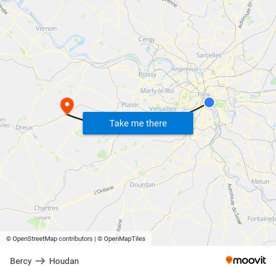 Bercy to Houdan map