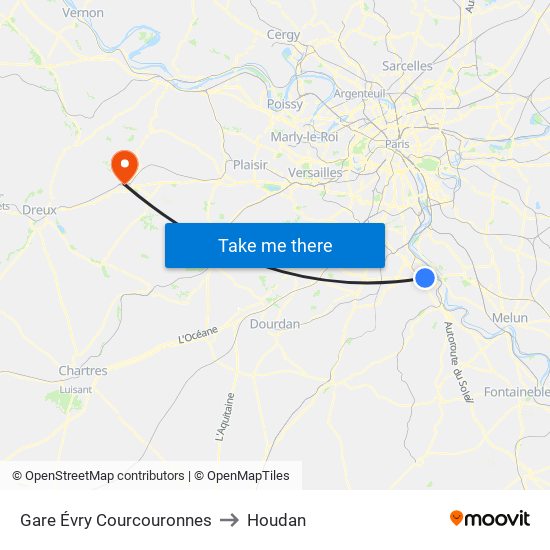 Gare Évry Courcouronnes to Houdan map
