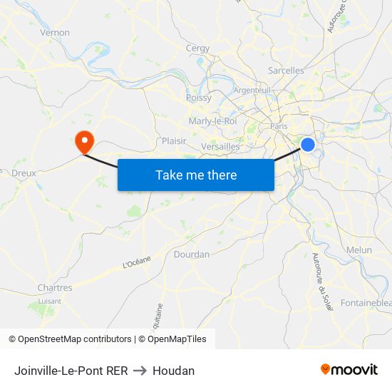 Joinville-Le-Pont RER to Houdan map