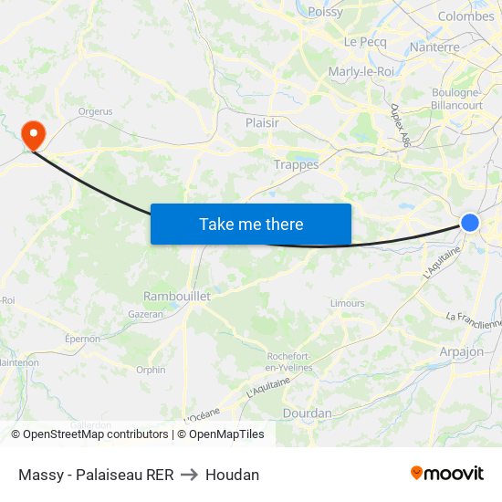 Massy - Palaiseau RER to Houdan map