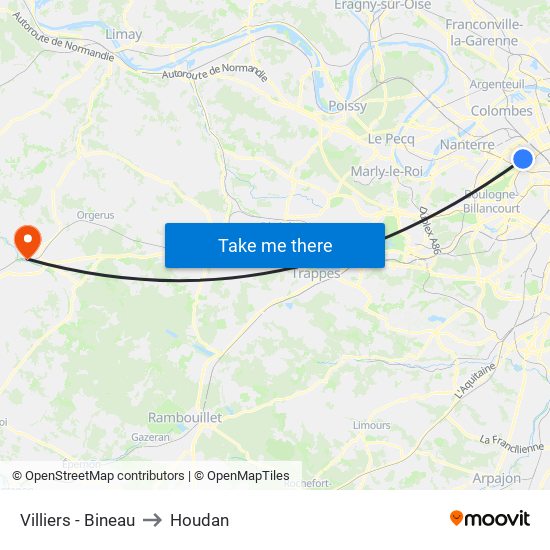 Villiers - Bineau to Houdan map