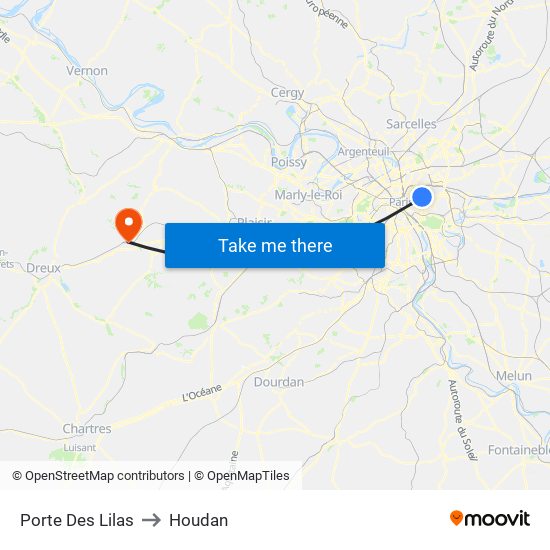 Porte Des Lilas to Houdan map