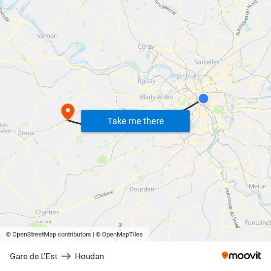 Gare de L'Est to Houdan map