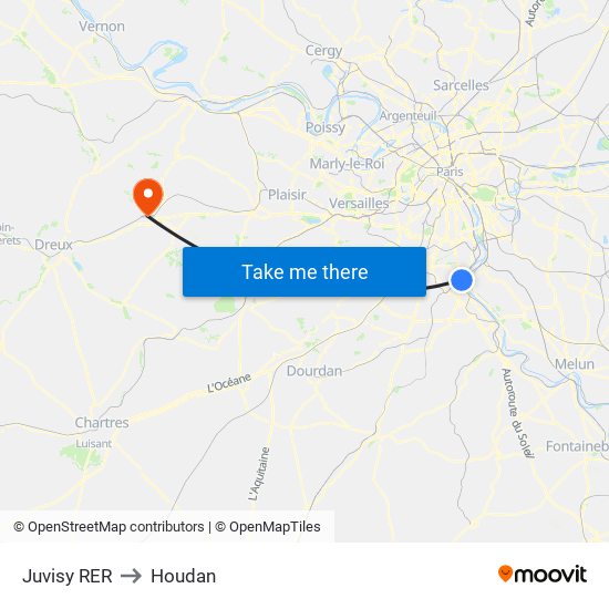 Juvisy RER to Houdan map