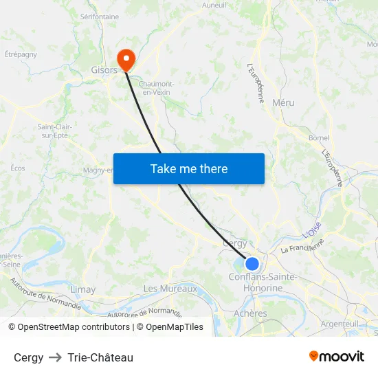 Cergy to Trie-Château map