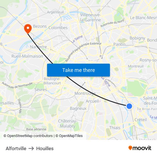 Alfortville to Houilles map