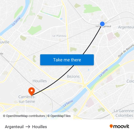 Argenteuil to Houilles map