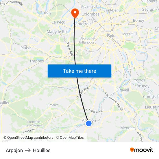 Arpajon to Houilles map