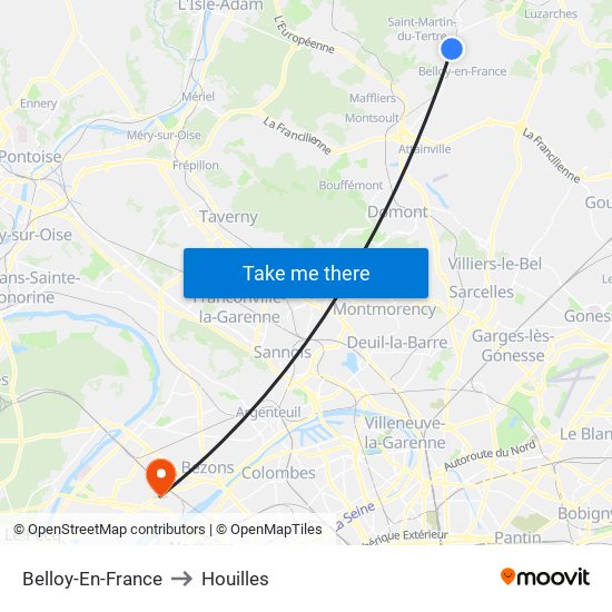 Belloy-En-France to Houilles map