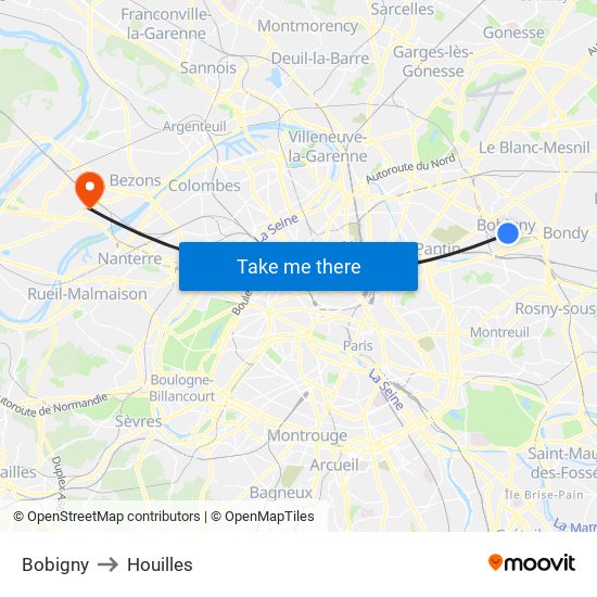 Bobigny to Houilles map