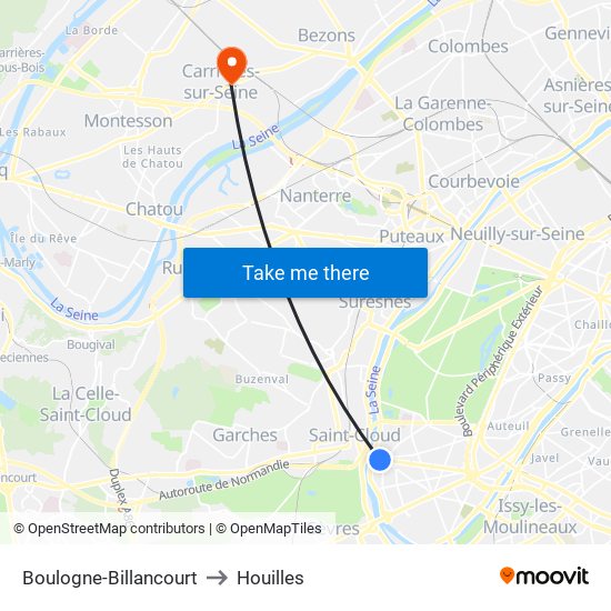 Boulogne-Billancourt to Houilles map