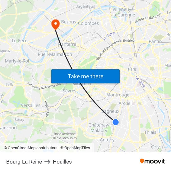 Bourg-La-Reine to Houilles map