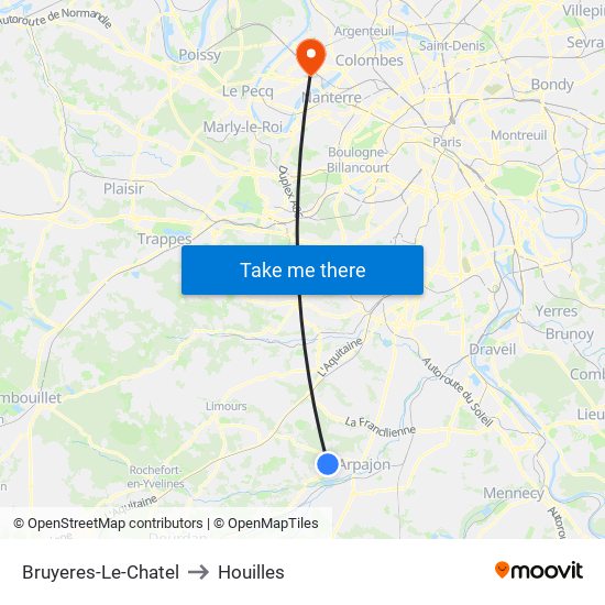 Bruyeres-Le-Chatel to Houilles map