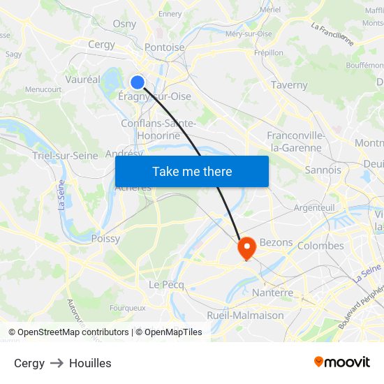 Cergy to Houilles map