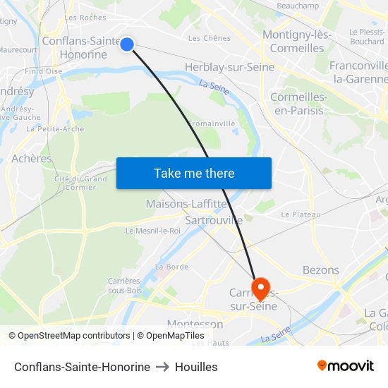 Conflans-Sainte-Honorine to Houilles map
