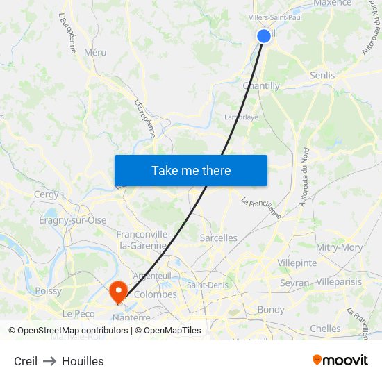 Creil to Houilles map