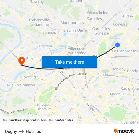 Dugny to Houilles map