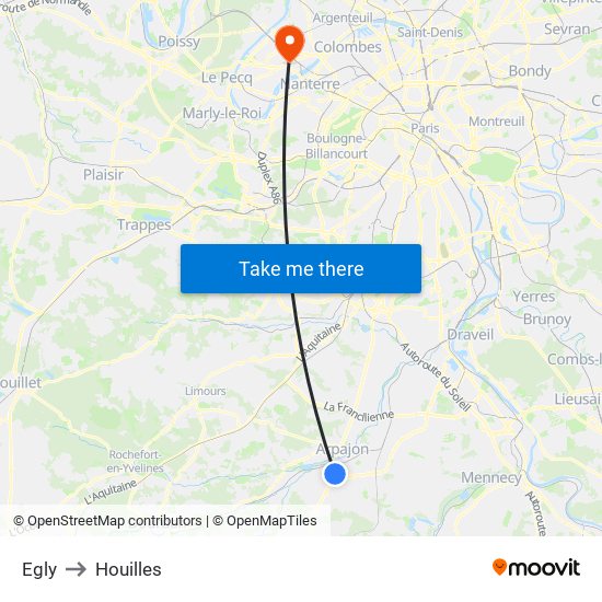Egly to Houilles map