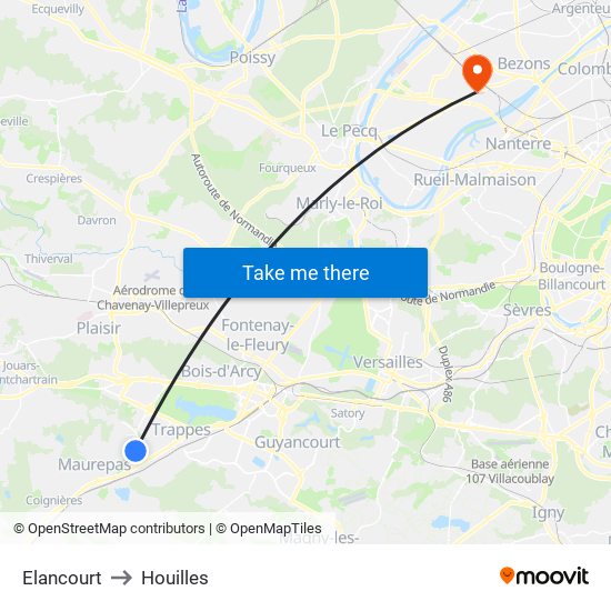 Elancourt to Houilles map