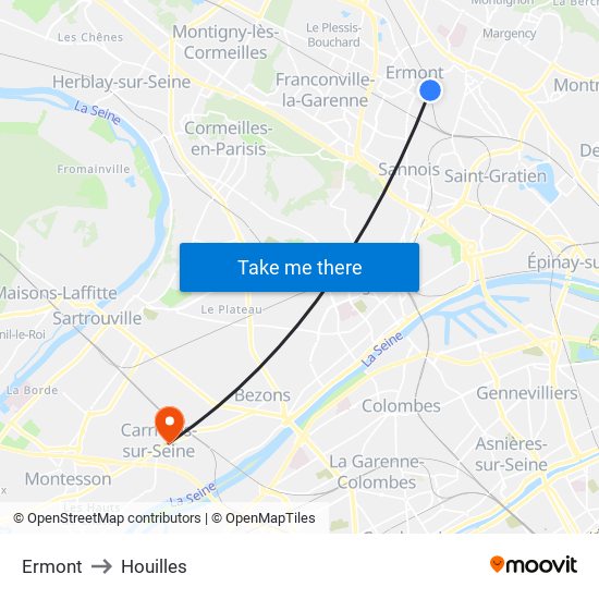 Ermont to Houilles map