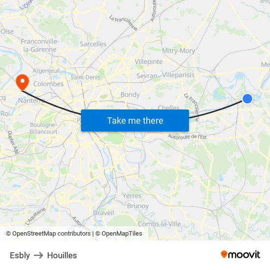 Esbly to Houilles map
