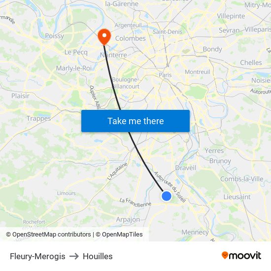 Fleury-Merogis to Houilles map