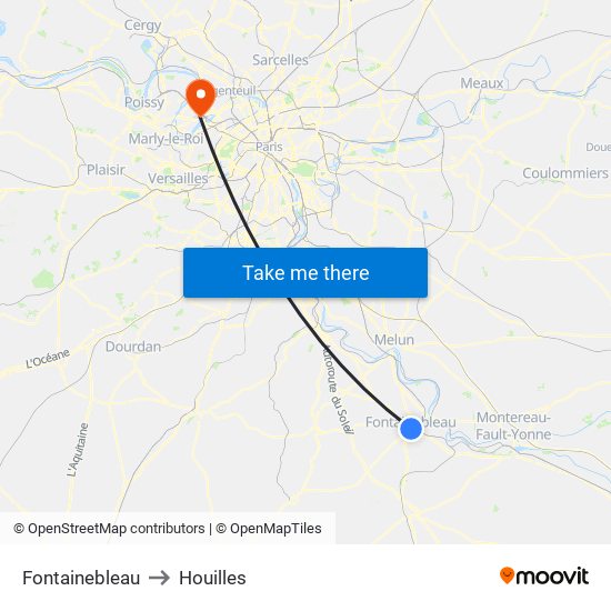 Fontainebleau to Houilles map