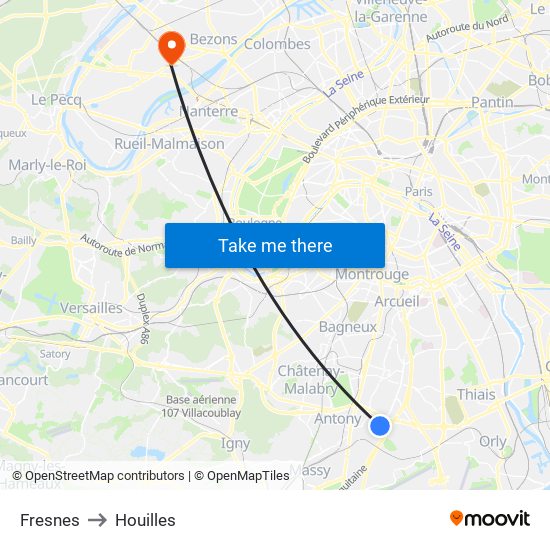 Fresnes to Houilles map