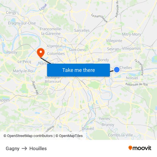 Gagny to Houilles map