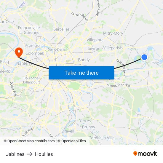 Jablines to Houilles map