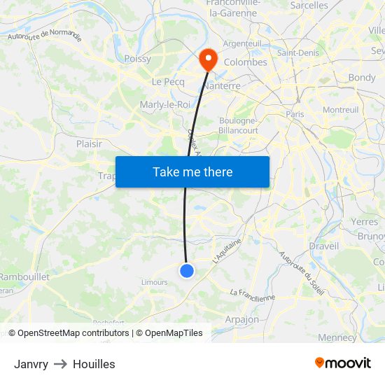 Janvry to Houilles map