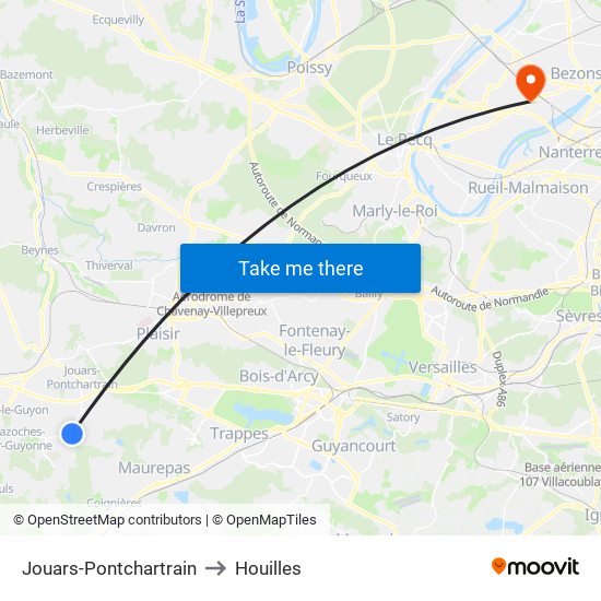 Jouars-Pontchartrain to Houilles map