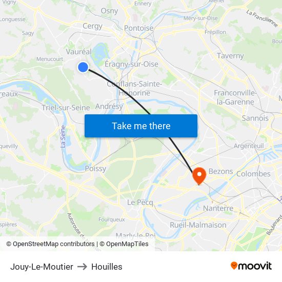 Jouy-Le-Moutier to Houilles map