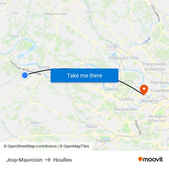 Jouy-Mauvoisin to Houilles map