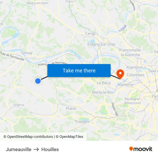 Jumeauville to Houilles map